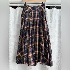 Anthropologie Blue and Red Pleated Midi Skirt